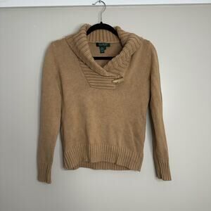Lauren by Ralph Lauren 100% cotton cowl neck sweater‎ with bone toggle